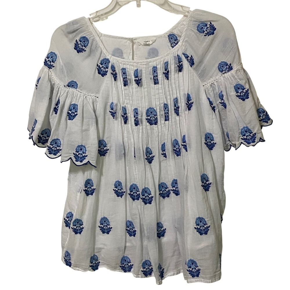 Embroidered Floral Boho Babydoll Blouse S White Cottagecore Romantic Gypsy Chic